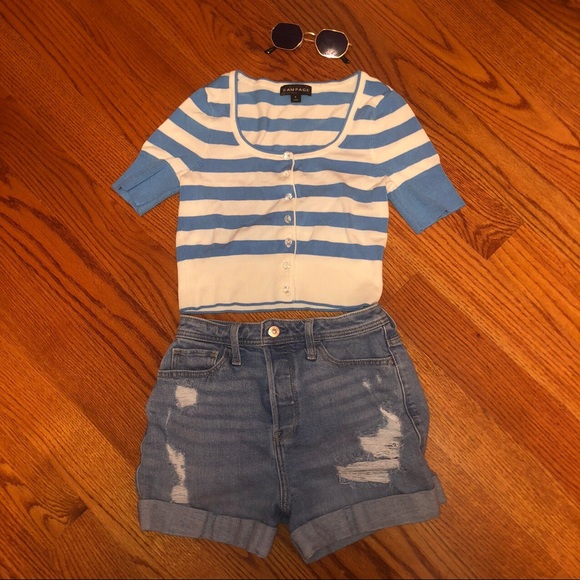 BLUE AND WHITE STRIPED 2000s SHIRT - Picture 2 of 4